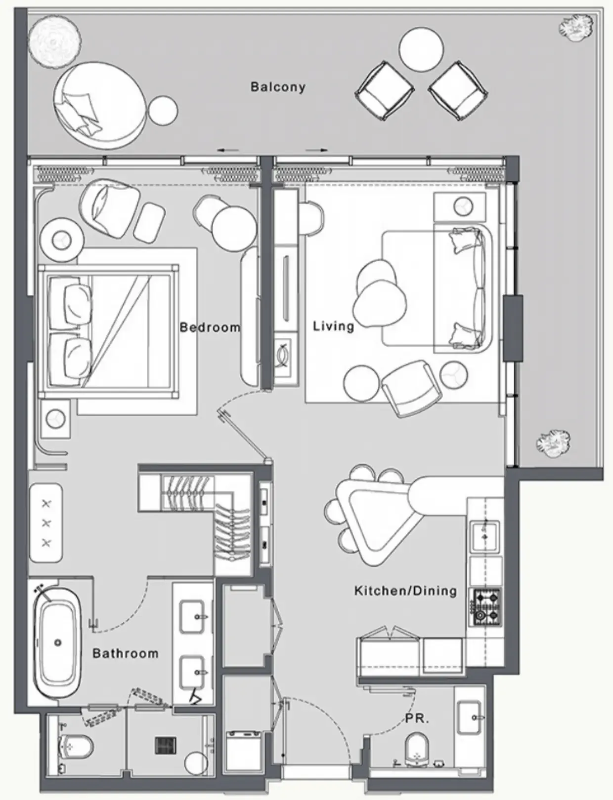 JW Marriott Residences and Resort 1 bed floor plan, 1,055 sqft