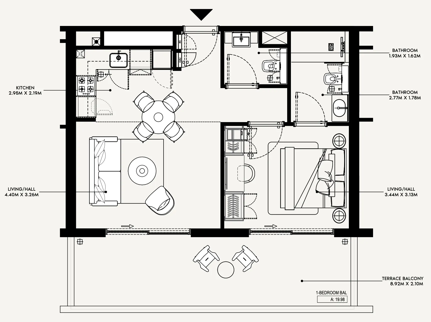 Azizi Jewel 1 bed floor plan, 768 sqft