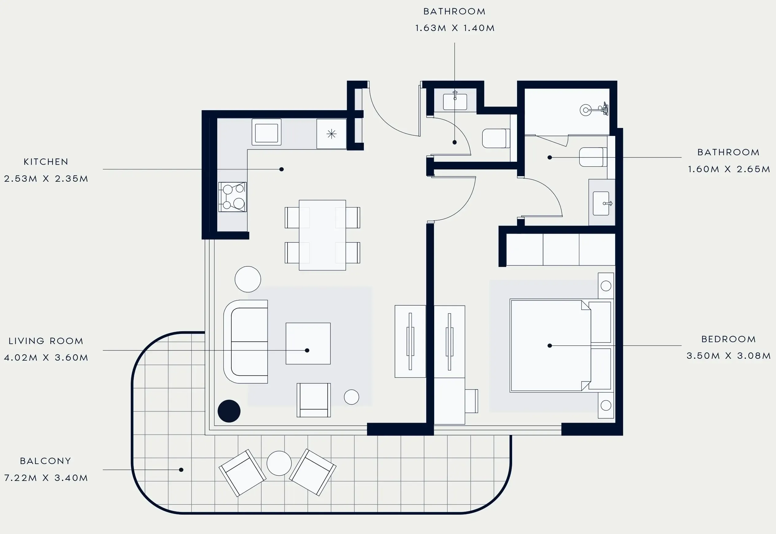 Azizi Venice 1 bed floor plan, 707 sqft