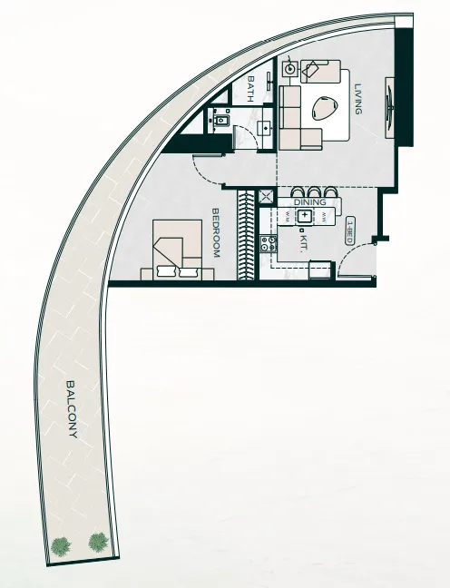 Binghatti Aquarise 1 bed floor plan, 1,027 sqft