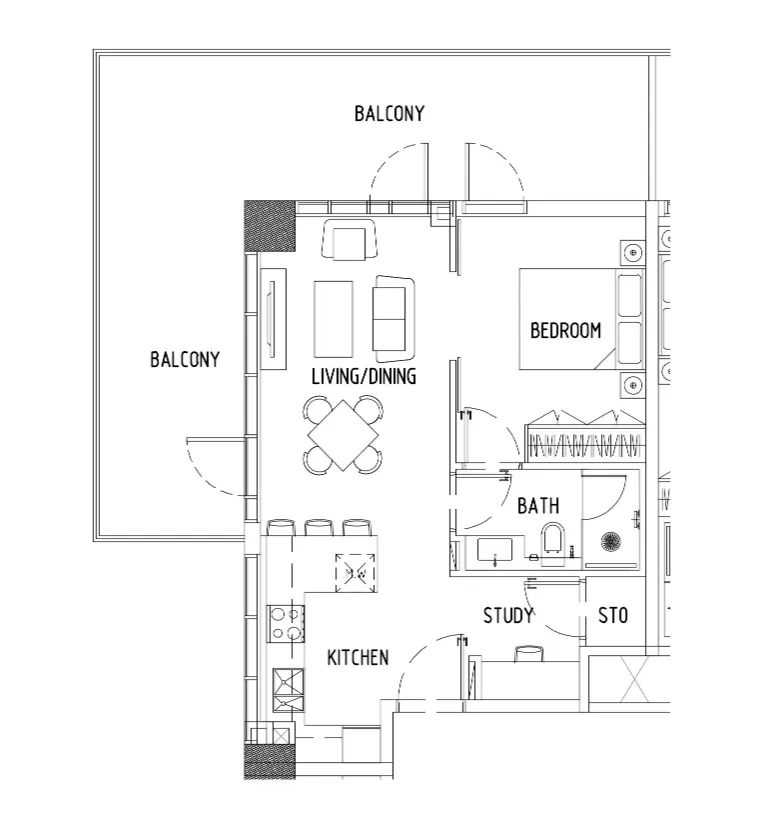 Damac District 1 bed floor plan, 912 sqft