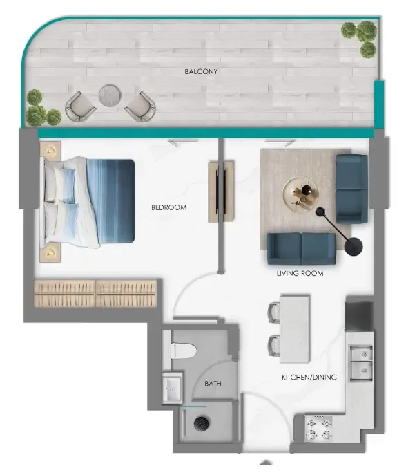 Samana South Haven 1 bed floor plan, 556 – 630 sqft