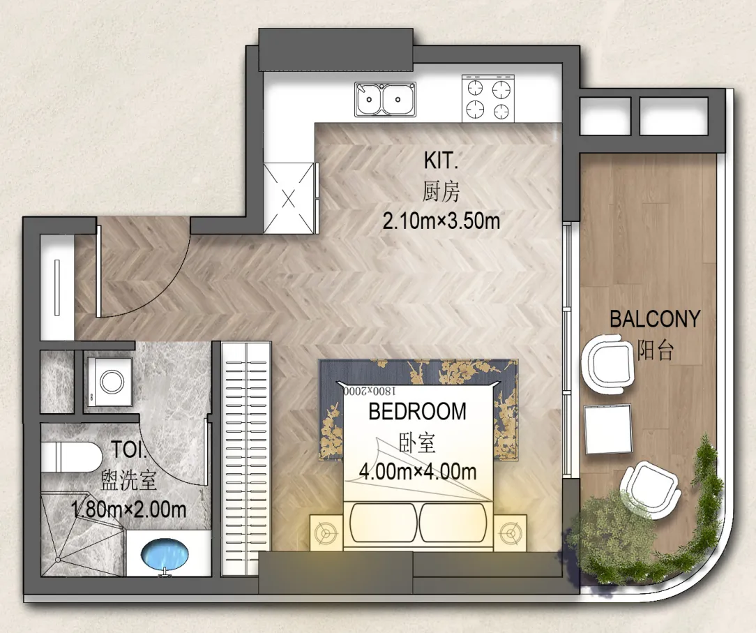 Forest City 2 Studio floor plan, 700 sqft