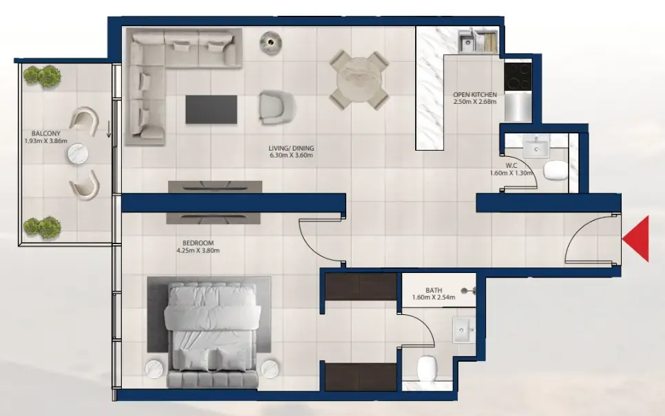 Al Vista 1 bed floor plan, 871 sqft