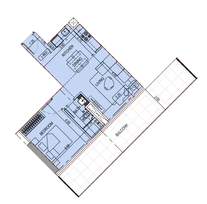 Binghatti Sky Terraces 1 bed floor plan, 715 sqft