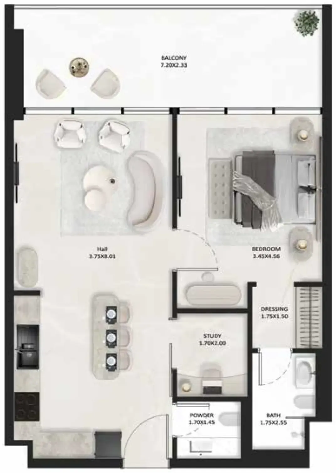 SquareX One 1 bed floor plan, 747 – 760 sqft