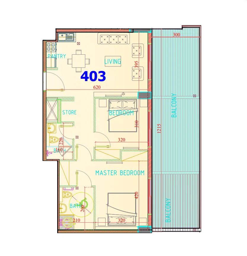 Carmel Residence 2 bed floor plan, 1,196 sqft