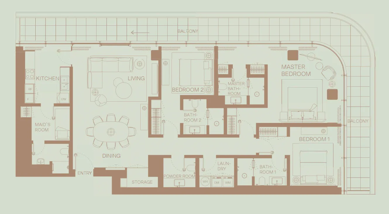 Eden House The Park 3 bed floor plan, 2,344 sqft