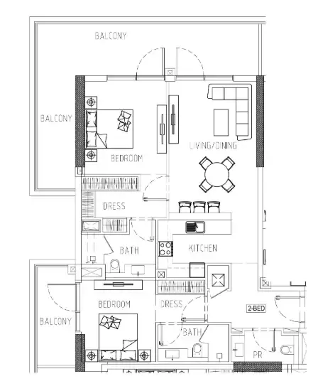 Damac Riverside Views 2 bed floor plan, 1,424 sqft