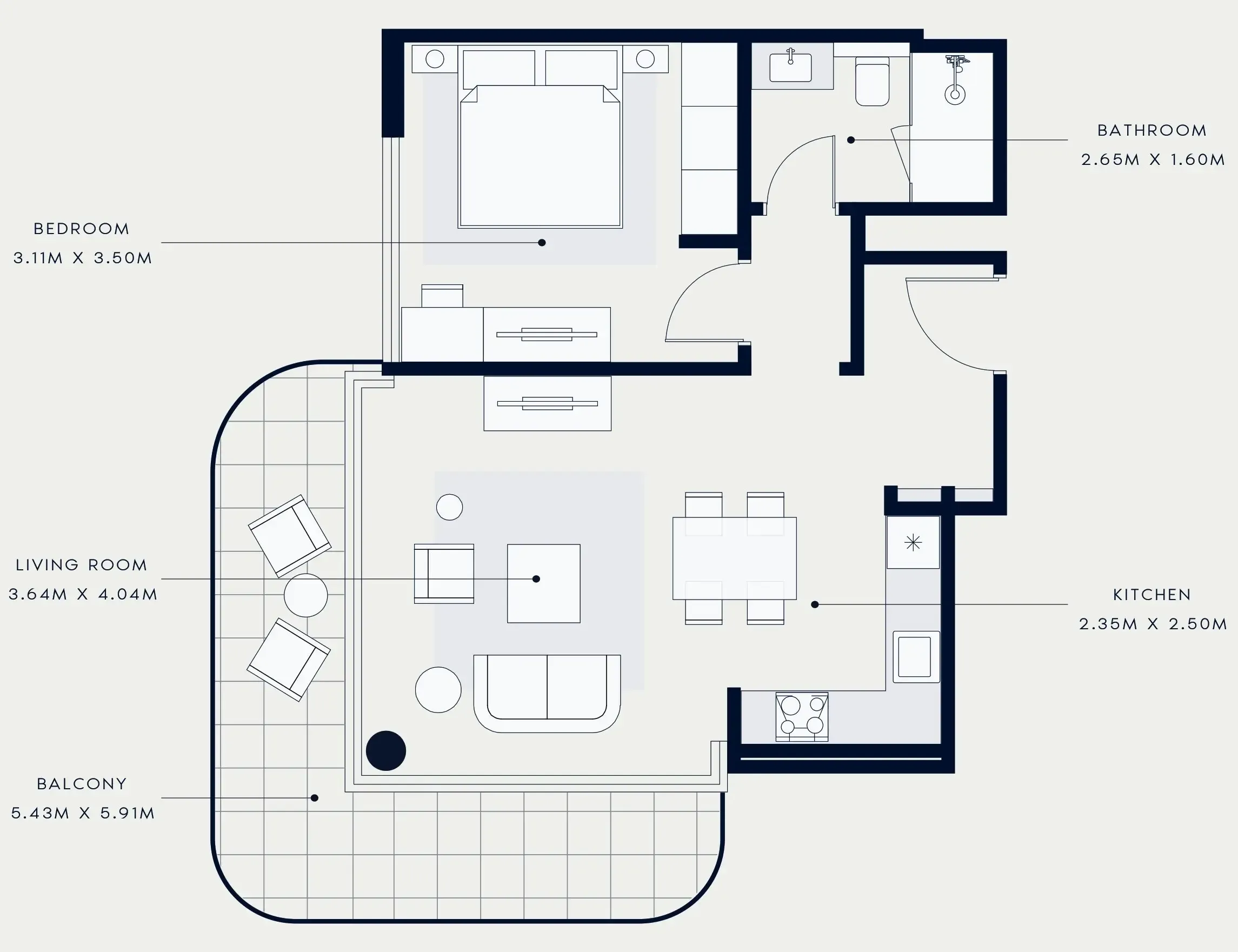 Azizi Venice 1 bed floor plan, 748 sqft