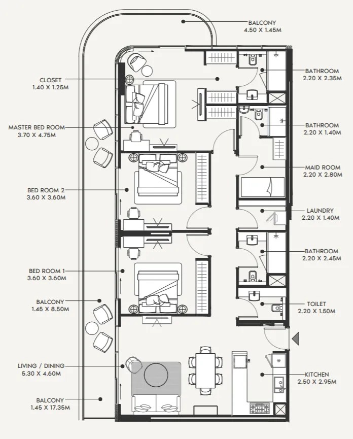 Azizi Amir 3 bed floor plan, 1,846 sqft