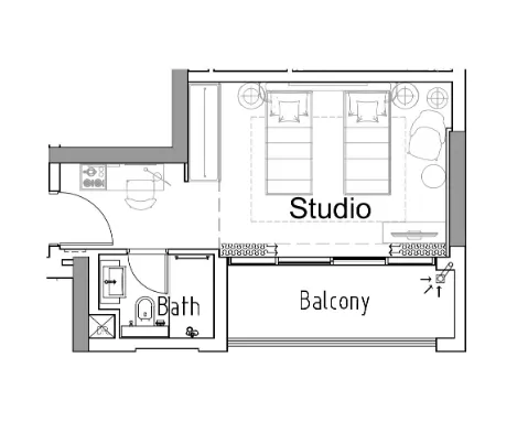 Damac Hills 2 - Hotel Edge by Rotana Studio floor plan, 371 sqft