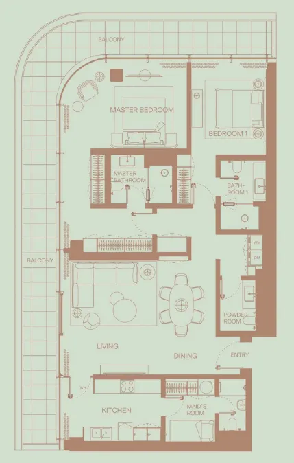 Eden House The Park 2 bed floor plan, 1,947 sqft