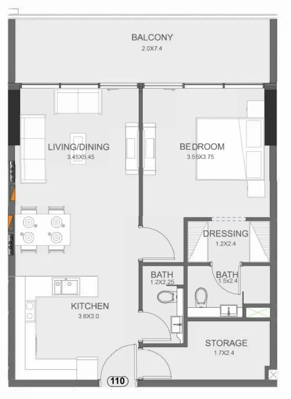 Floarea Oasis 1 bed floor plan, 865 sqft