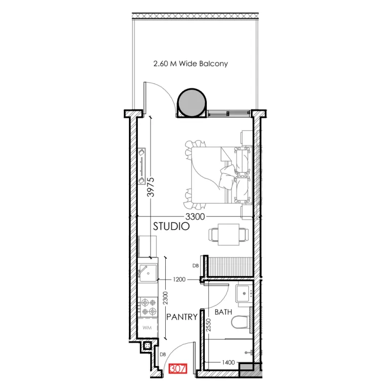 Al Haseen Residences 5 Studio floor plan, 372 sqft
