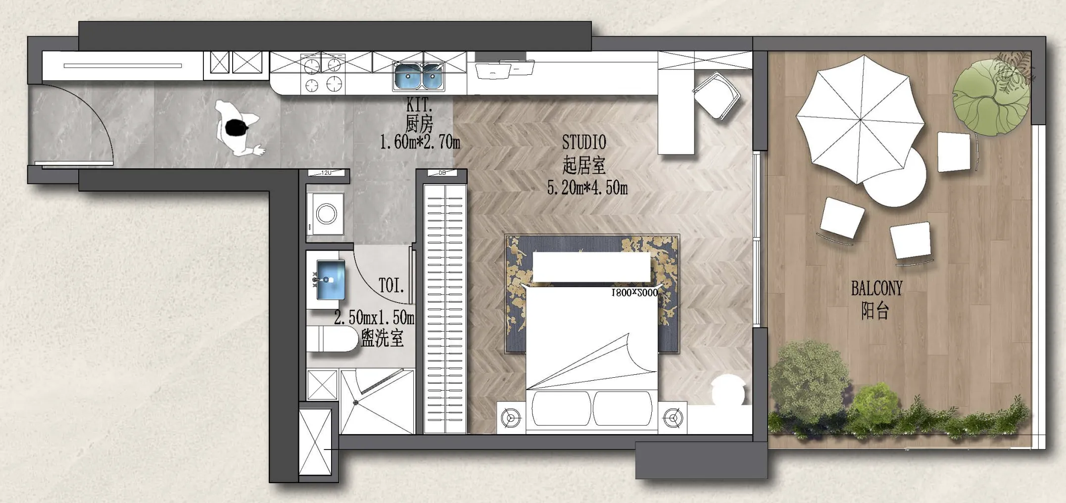 Forest City 2 Studio floor plan, 653 – 695 sqft