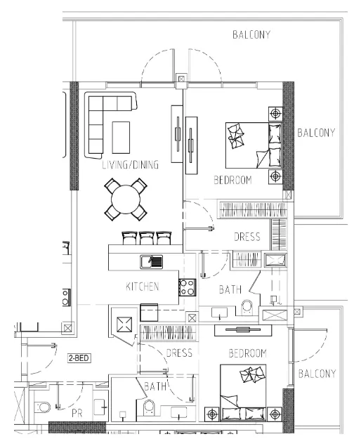 Damac Riverside Views 2 bed floor plan, 1,424 sqft