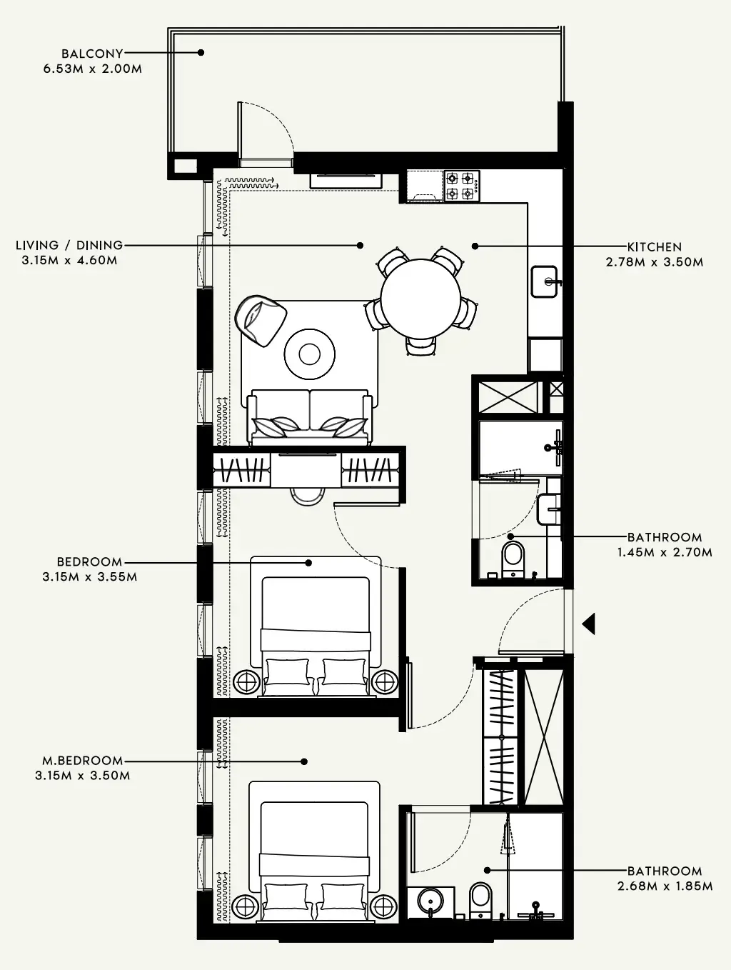 Beach Oasis 1 and 2 2 bed floor plan, 978 sqft