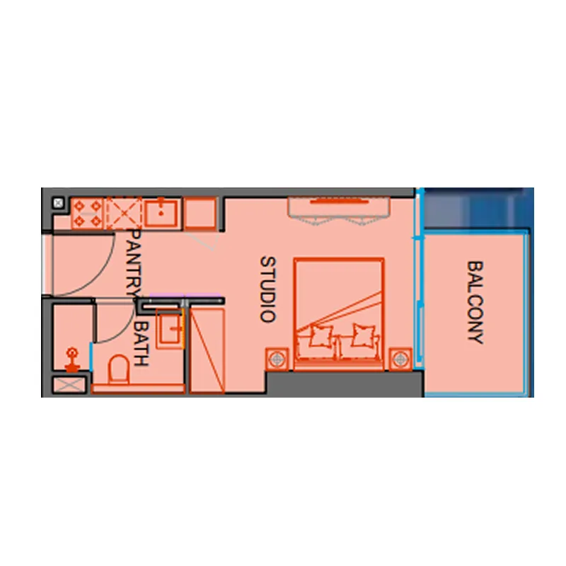SkyGate Tower Studio floor plan, 311 – 487 sqft