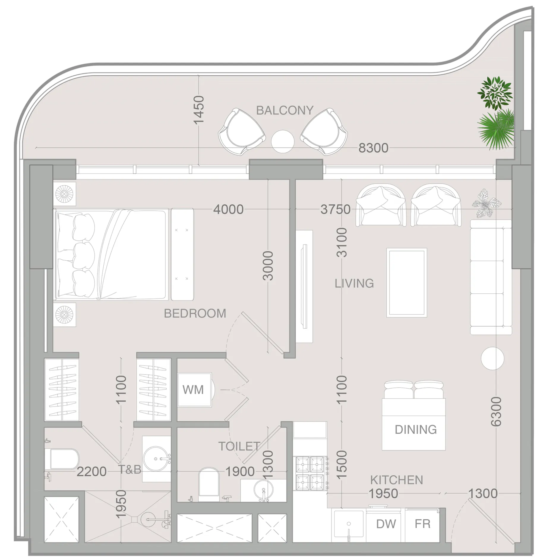 ALTA V1EW 1 bed floor plan, 722 sqft
