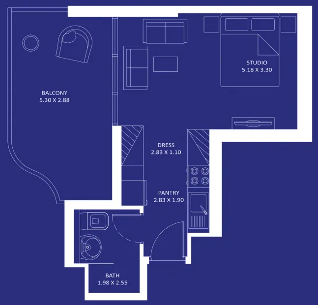 Oceanz Studio floor plan, 481 – 499 sqft
