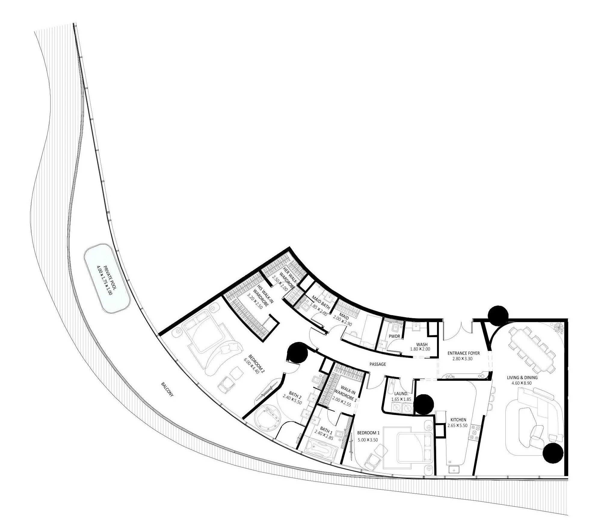 Bugatti Residences by Binghatti 2 bed floor plan, 3,046 sqft
