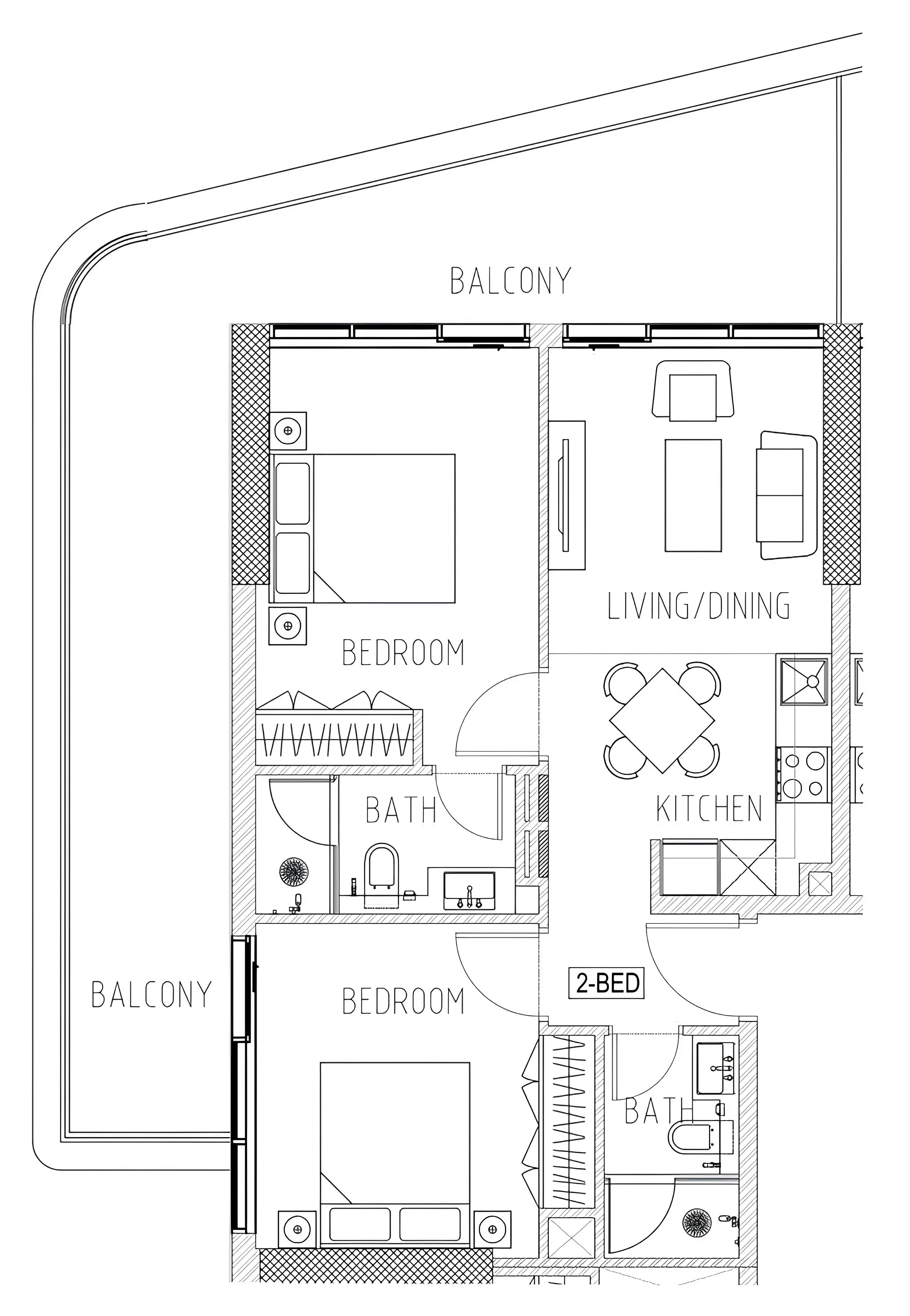 Elo 2 and 3 Damac 2 bed floor plan, 983 sqft