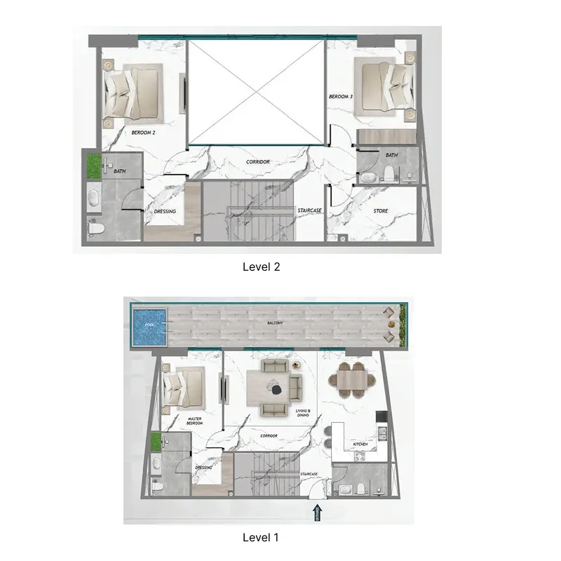 Samana Barari Heights 3 bed floor plan, 2,520 sqft