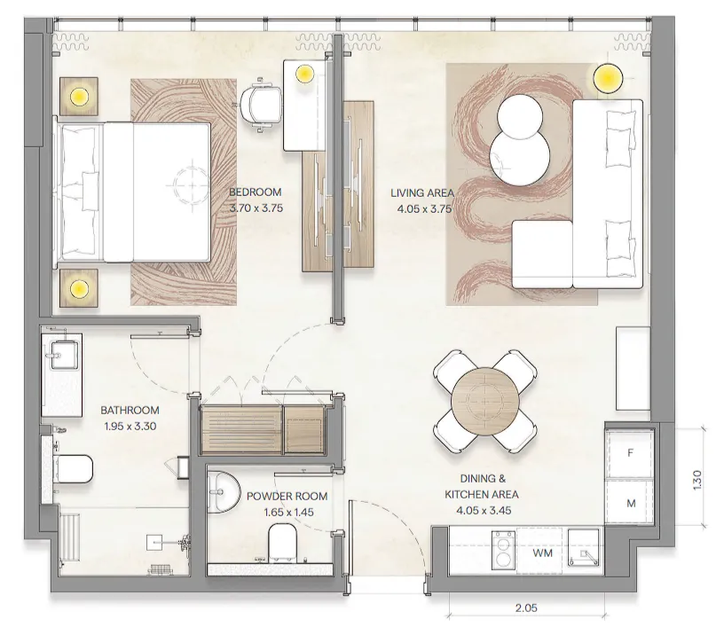 Bloom Arjaan by Rotana  1 bed floor plan, 630 sqft