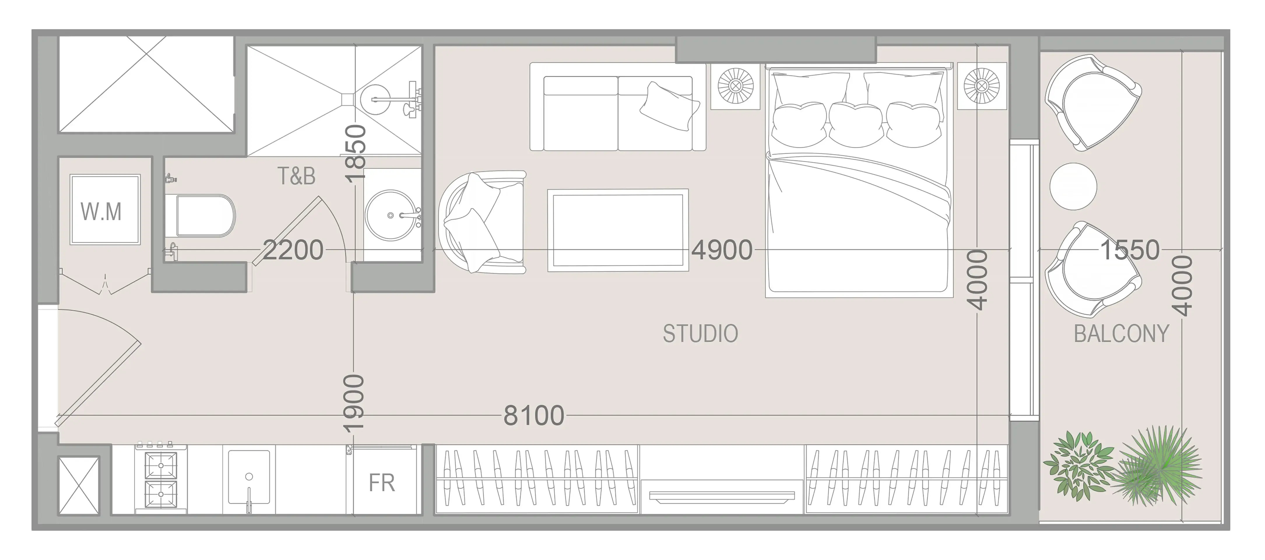 VERDAN1A 5 Studio floor plan, 433 – 434 sqft