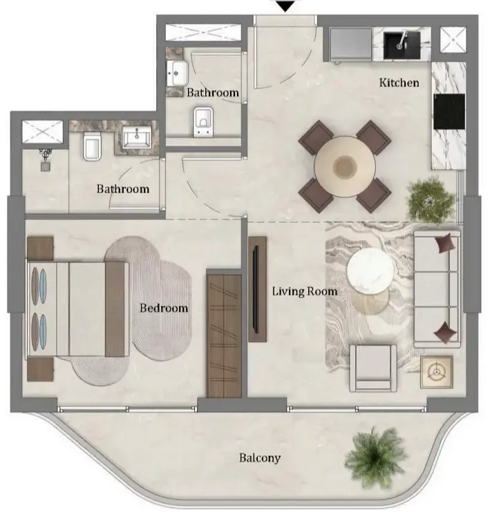 Mirari Lagoon by Zoya 1 bed floor plan, 600 sqft
