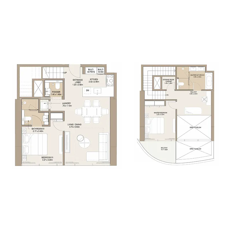 Laguna Residence 2 bed floor plan, 1,488 – 1,567 sqft