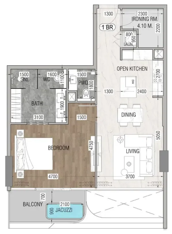 Vue Dorée 1 bed floor plan, 853 sqft
