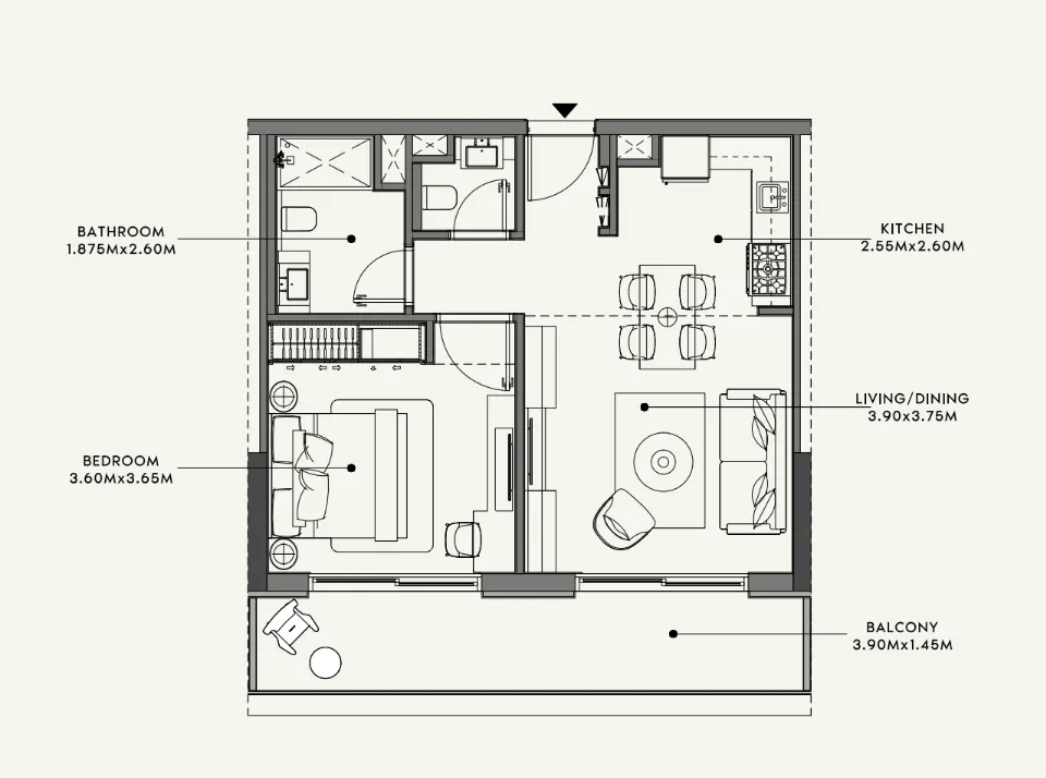 Azizi Venice 1 bed floor plan, 689 sqft