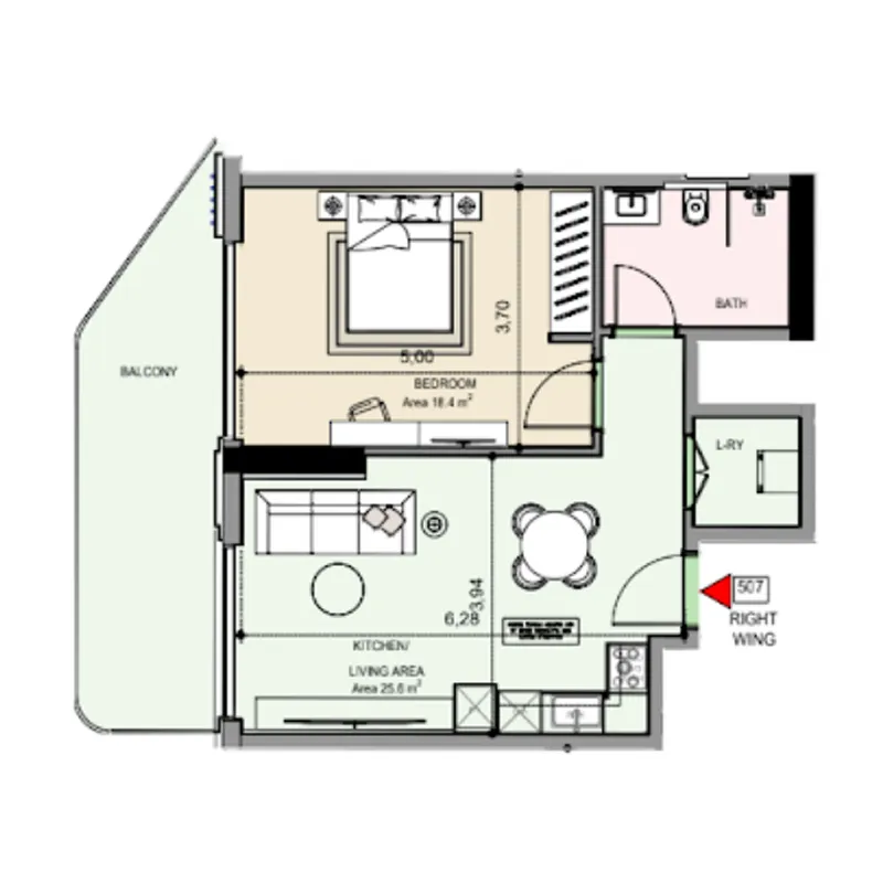 Edgewater Residences 1, 2 and 3 1 bed floor plan, 799 sqft