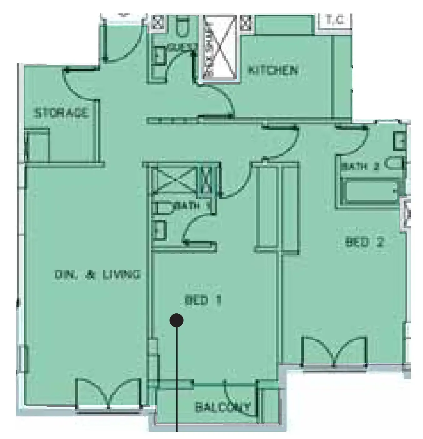 Janayen Avenue 2 bed floor plan, 1,411 sqft