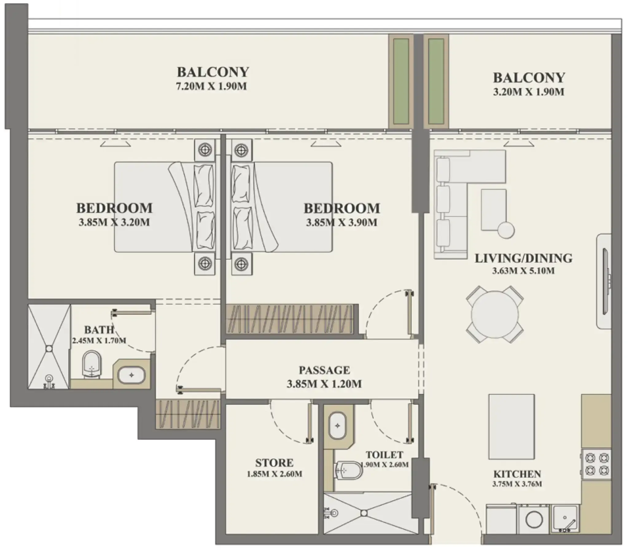 Celeste Heights 2 bed floor plan, 1,190 sqft