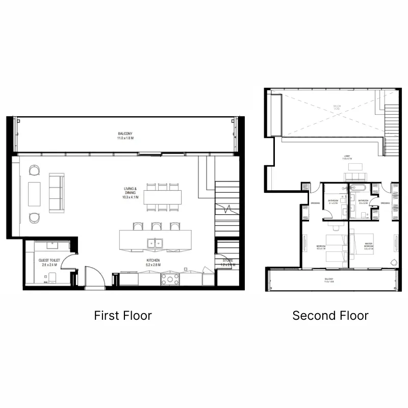 il teatro Residences 1 and 2 2 bed floor plan, 3,133 – 3,141 sqft
