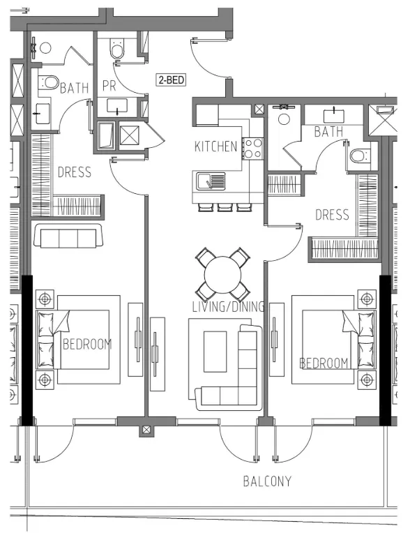 Damac Riverside Views 2 bed floor plan, 1,272 sqft