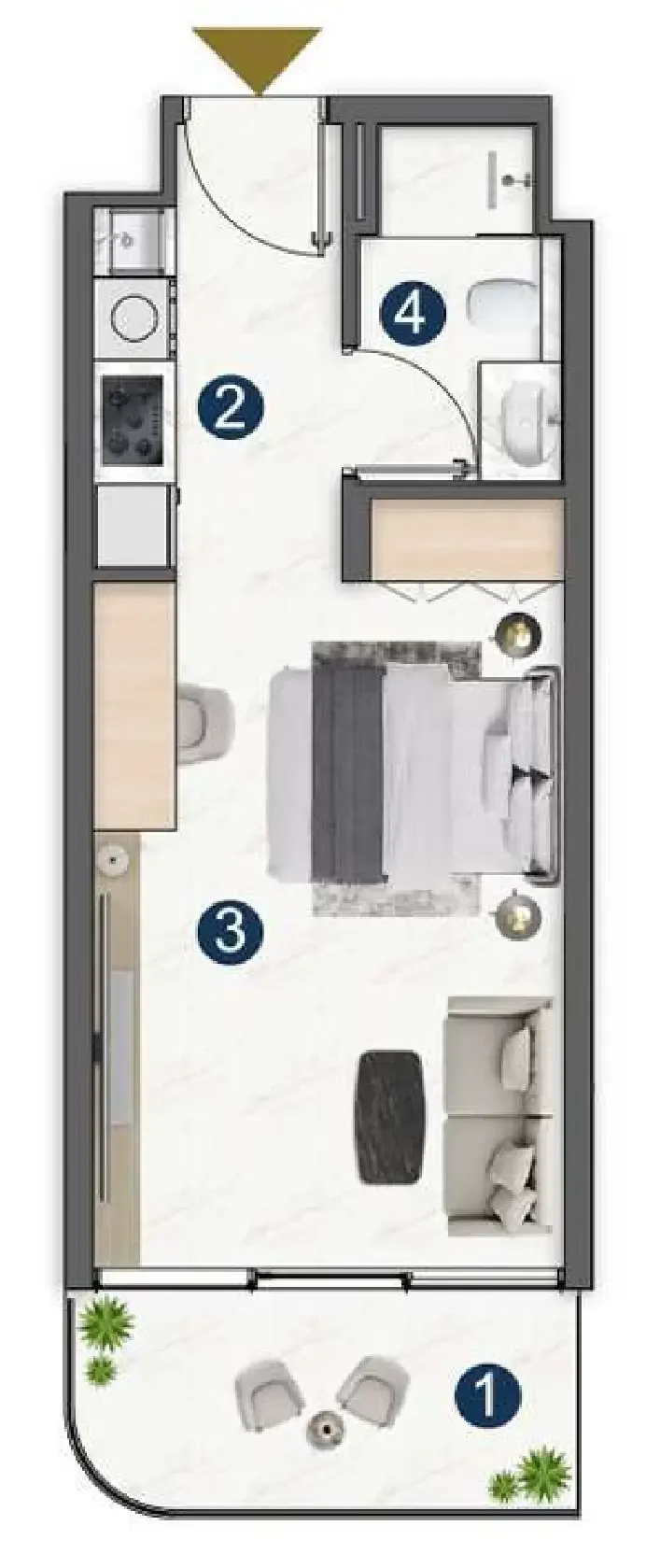 Voxa Pantheon Studio floor plan, 382 sqft