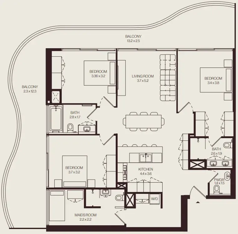 The Weave – Al Ghurair 3 bed floor plan, 1,822 sqft
