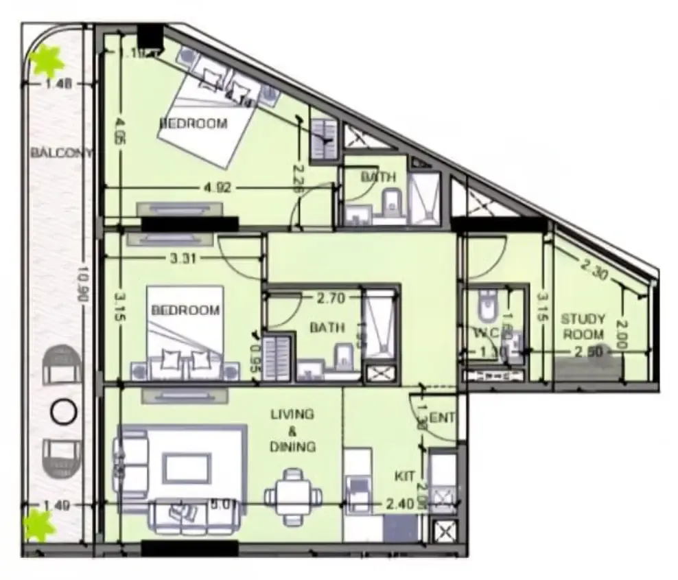 Celesto 2 2 bed floor plan, 1,088 sqft