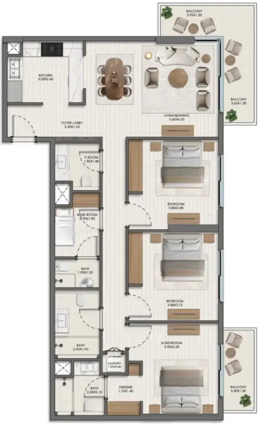 Evelyn on the Park 3 bed floor plan, 1,473 sqft