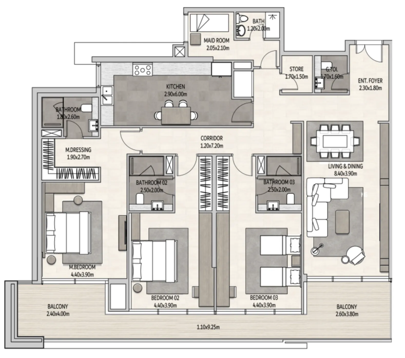 Vista Del Mar 3 bed floor plan, 2,259 sqft