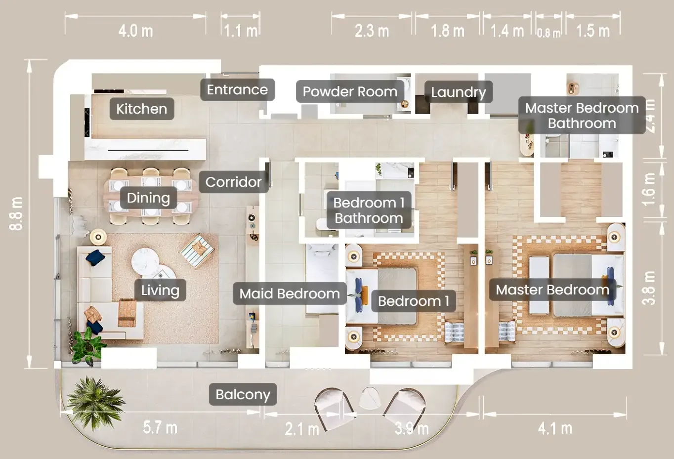 The Beach House Fahid 2 bed floor plan, 1,581 sqft