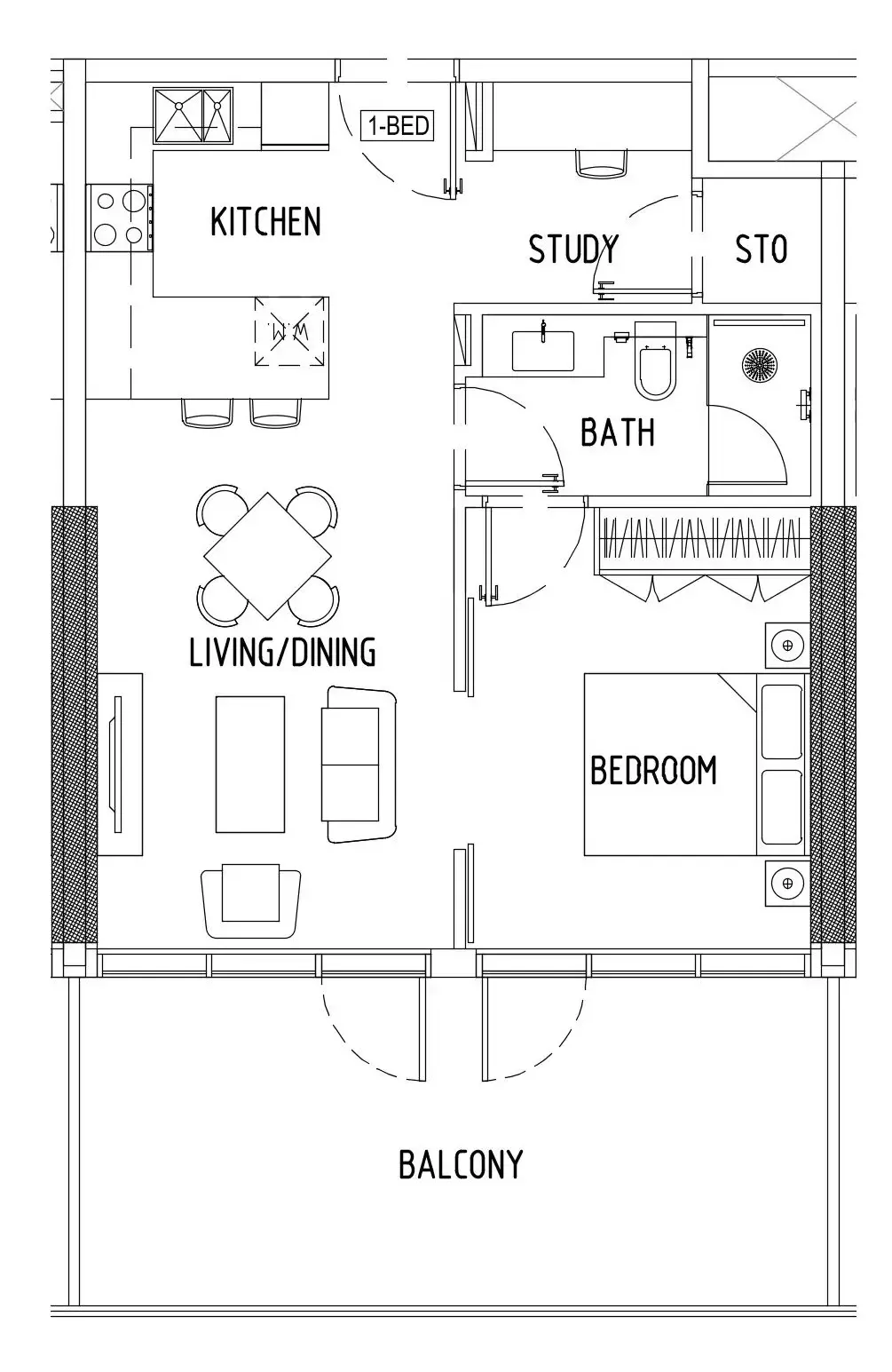 Damac District 1 bed floor plan, 780 sqft