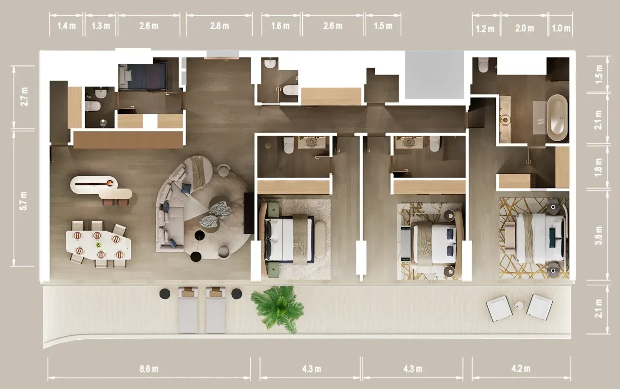 Mandarin Oriental Residences 3 bed floor plan, 2,649 sqft