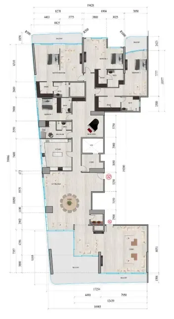 Al Ghaf Tower 4 bed floor plan, 6,482 sqft