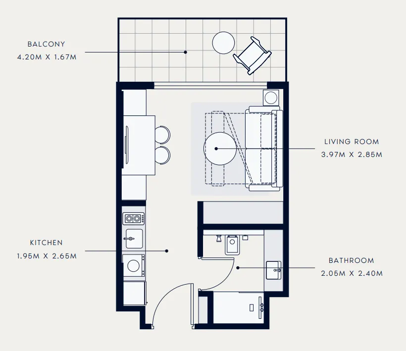 Azizi Venice Studio floor plan, 360 sqft