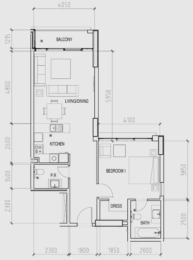Damac Hills - Park Town 1 bed floor plan, 816 sqft
